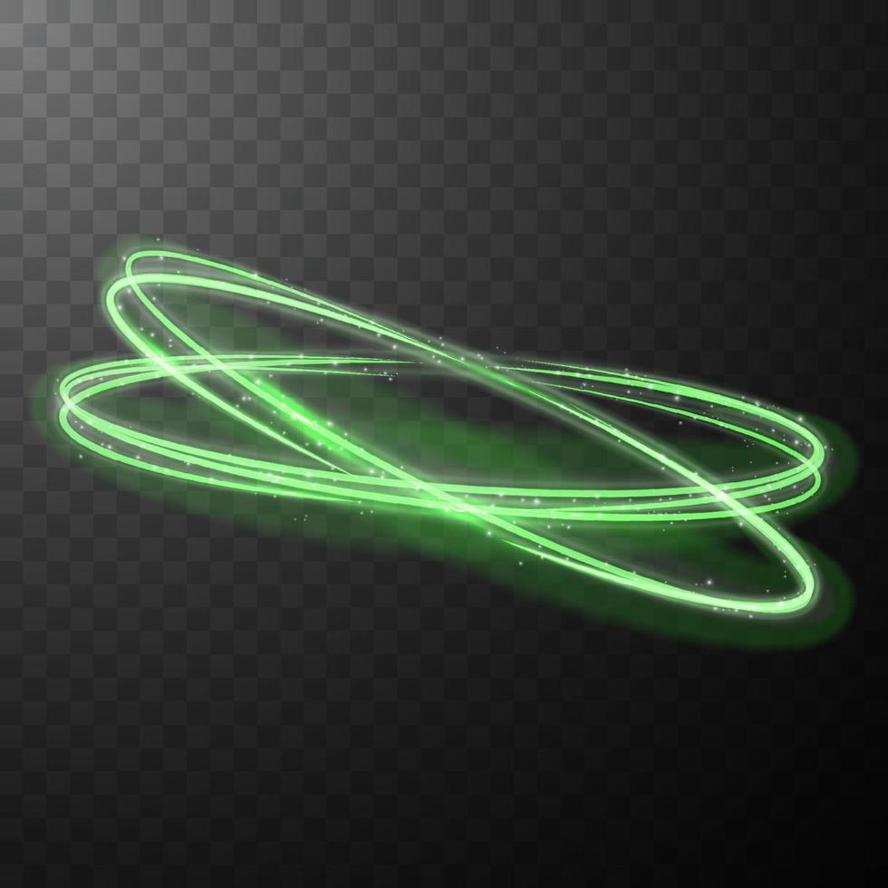 verde raggiante brillante spirale Linee astratto leggero velocità e brillante ondulato pista vettore
