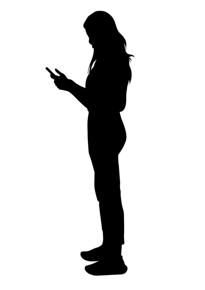 grafica silhouette attività commerciale donna hold smartphone per connessione di tecnologia vettore illustrazione
