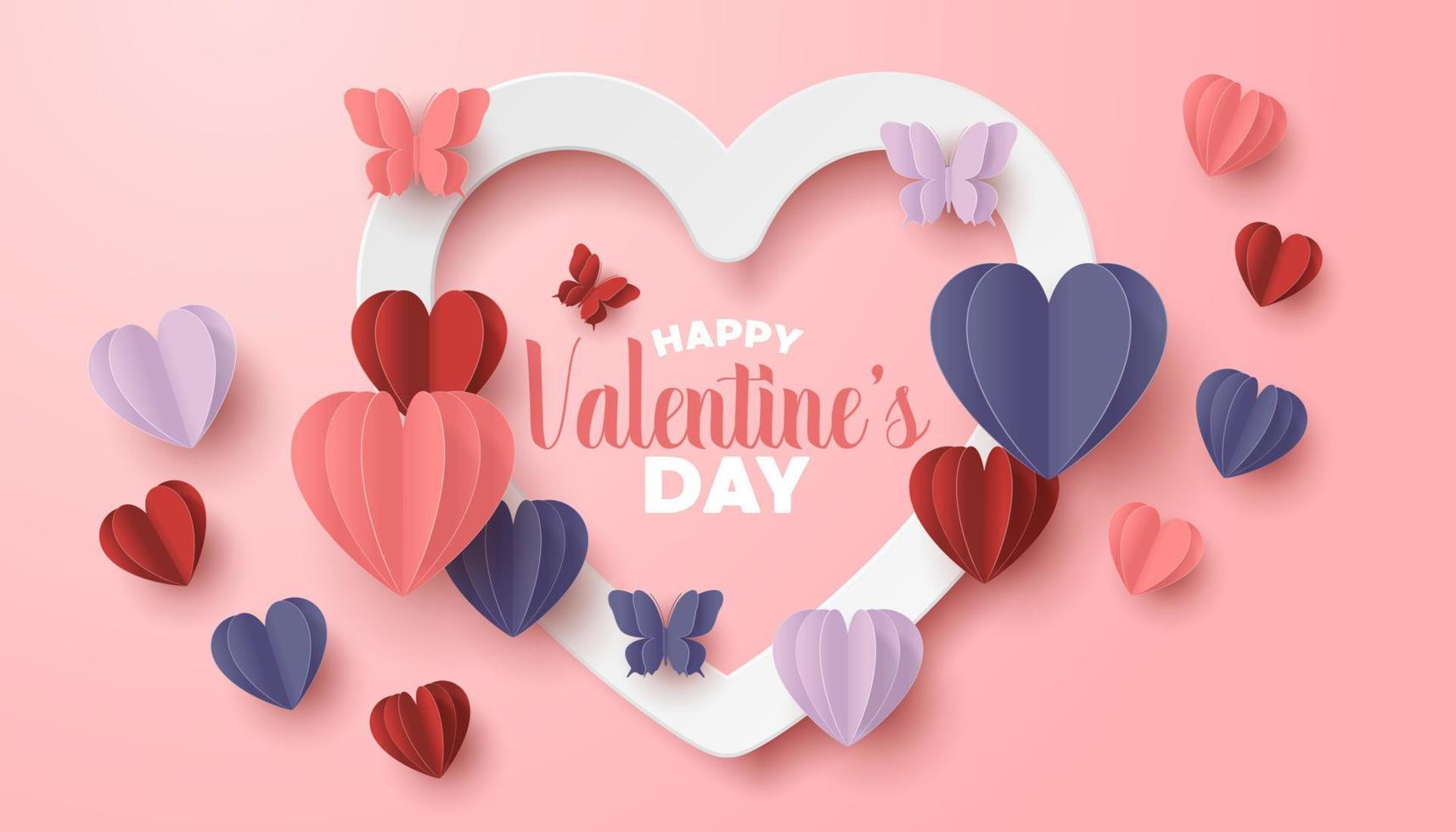 contento san valentino giorno carta tagliare stile con colorato cuore forma nel rosa sfondo vettore