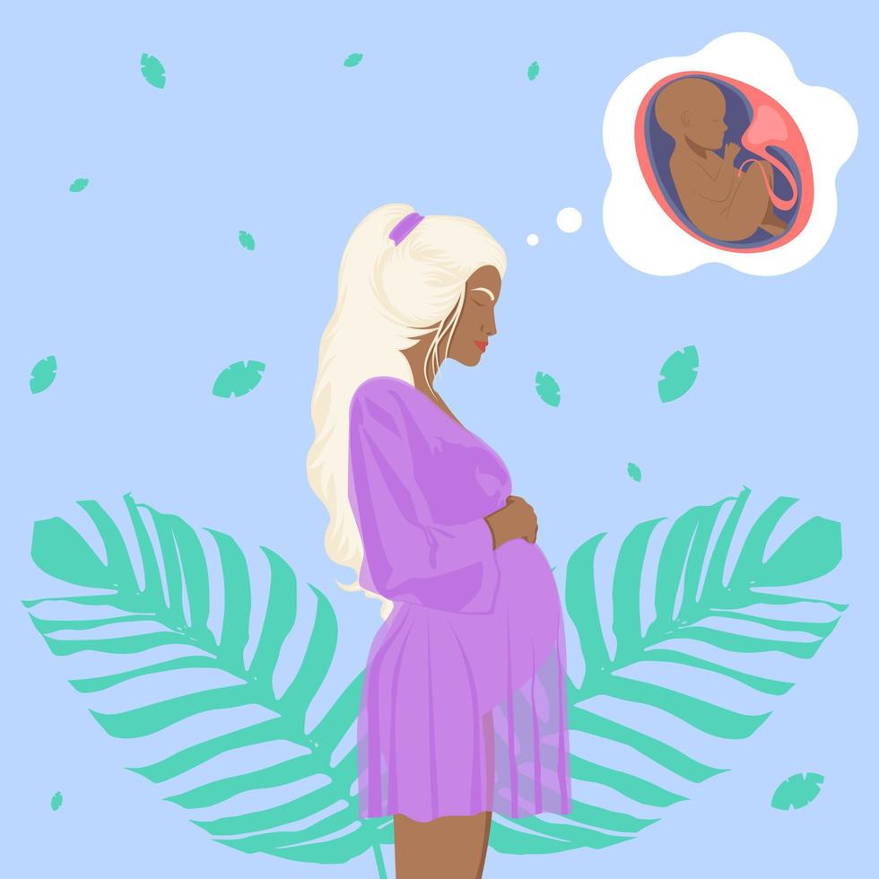 incinta ragazza, su il sfondo di le foglie vettore
