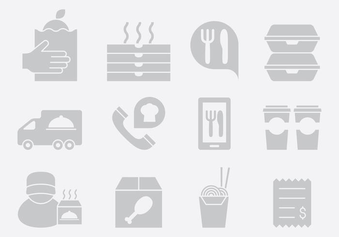 Icone di consegna cibo grigio vettore