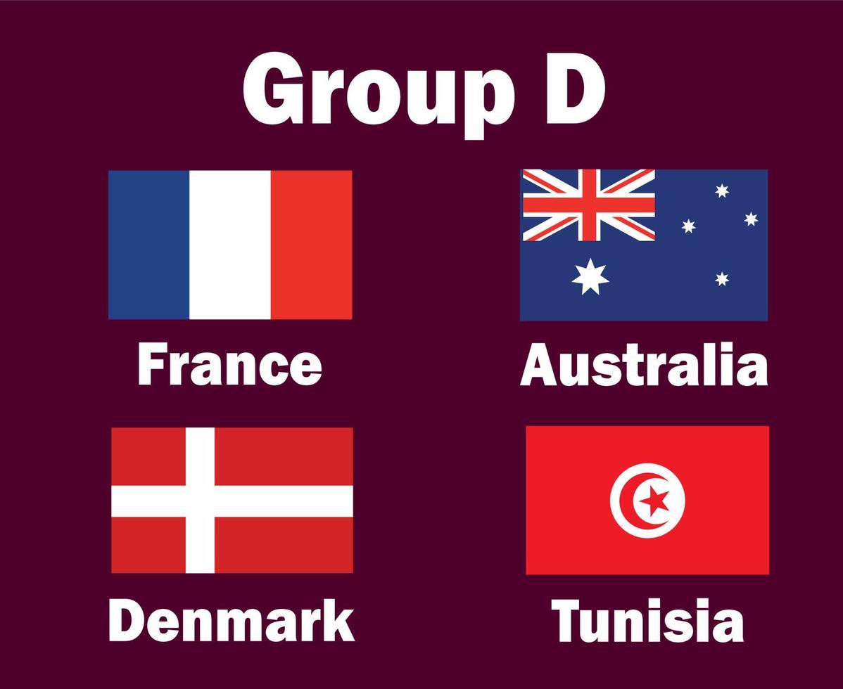 Francia danese Australia e tunisia emblema bandiera gruppo d con paesi nomi simbolo design calcio finale vettore paesi calcio squadre illustrazione