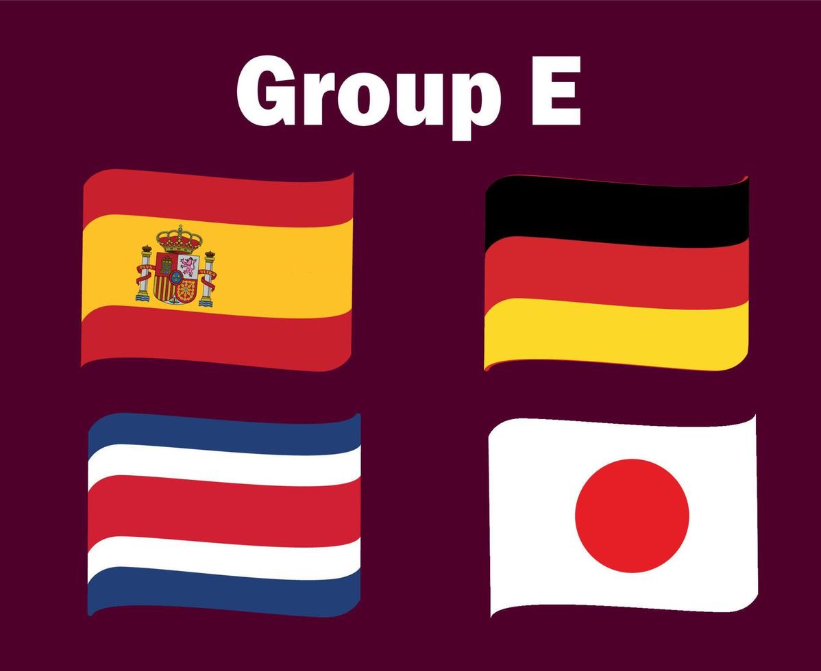 Germania Spagna Giappone e costa rica bandiera nastro gruppo e simbolo design calcio finale vettore paesi calcio squadre illustrazione