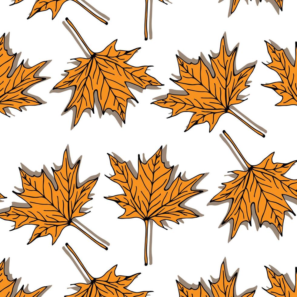 autunno senza soluzione di continuità modello di arancia acero le foglie su bianca sfondo, vettore