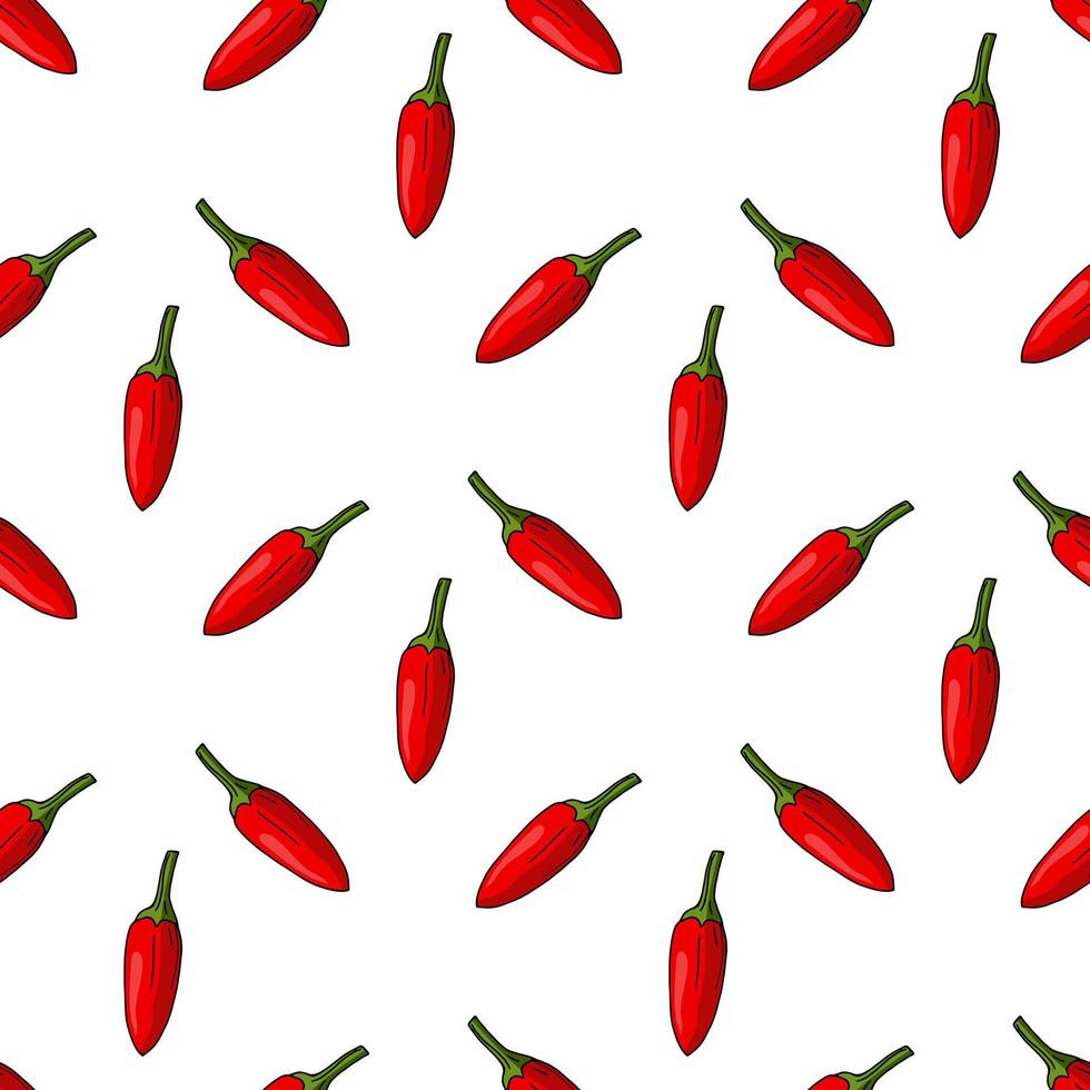senza soluzione di continuità modello con gustoso rosso peperoncino peperoni su bianca sfondo. vettore Immagine.