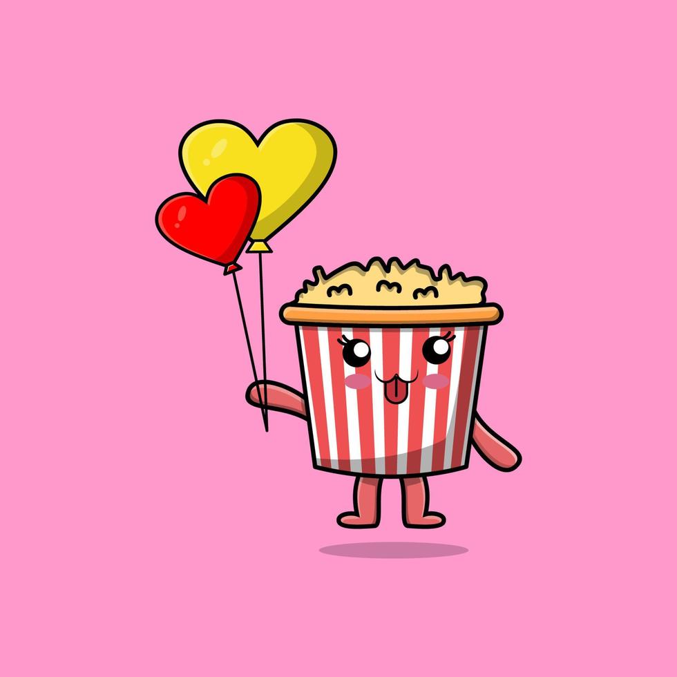 carino cartone animato Popcorn galleggiante con amore Palloncino vettore