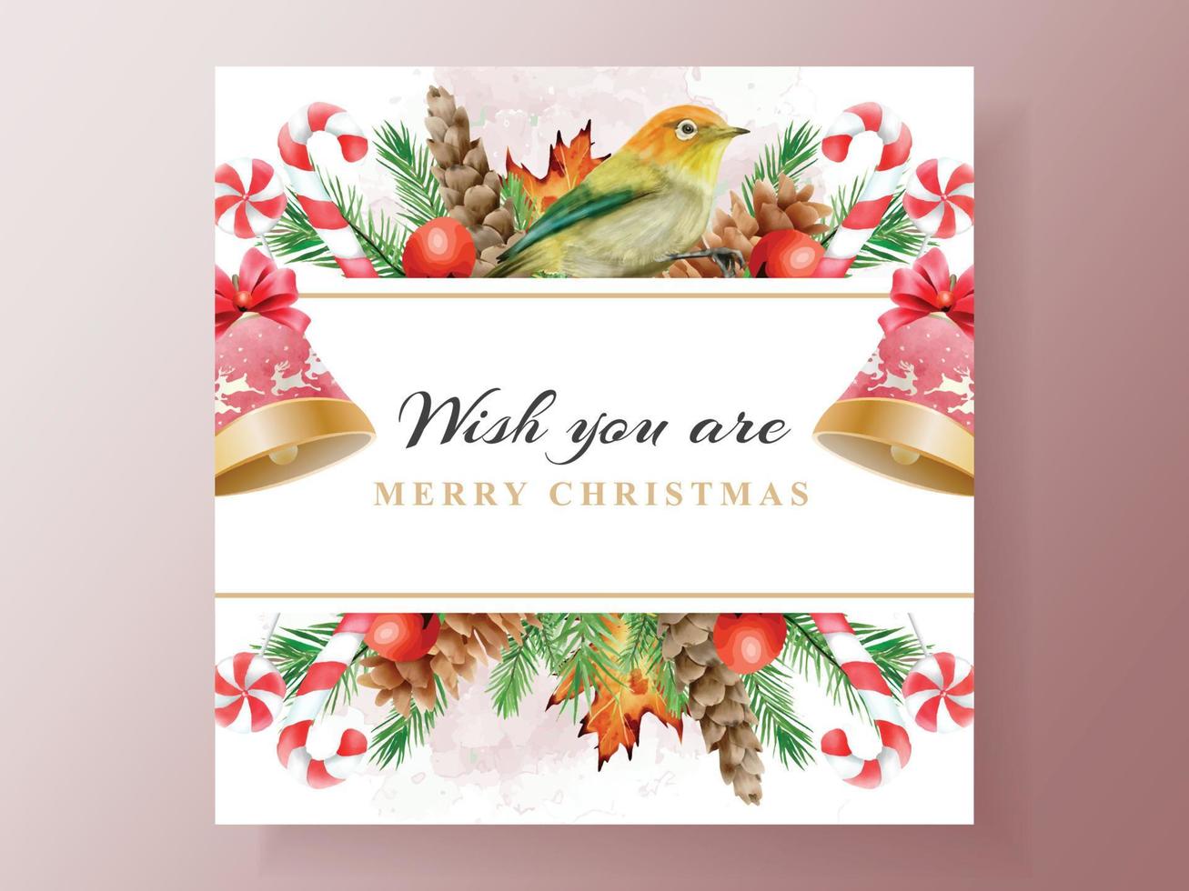 cartolina con illustrazione di animale e Natale elemento vettore