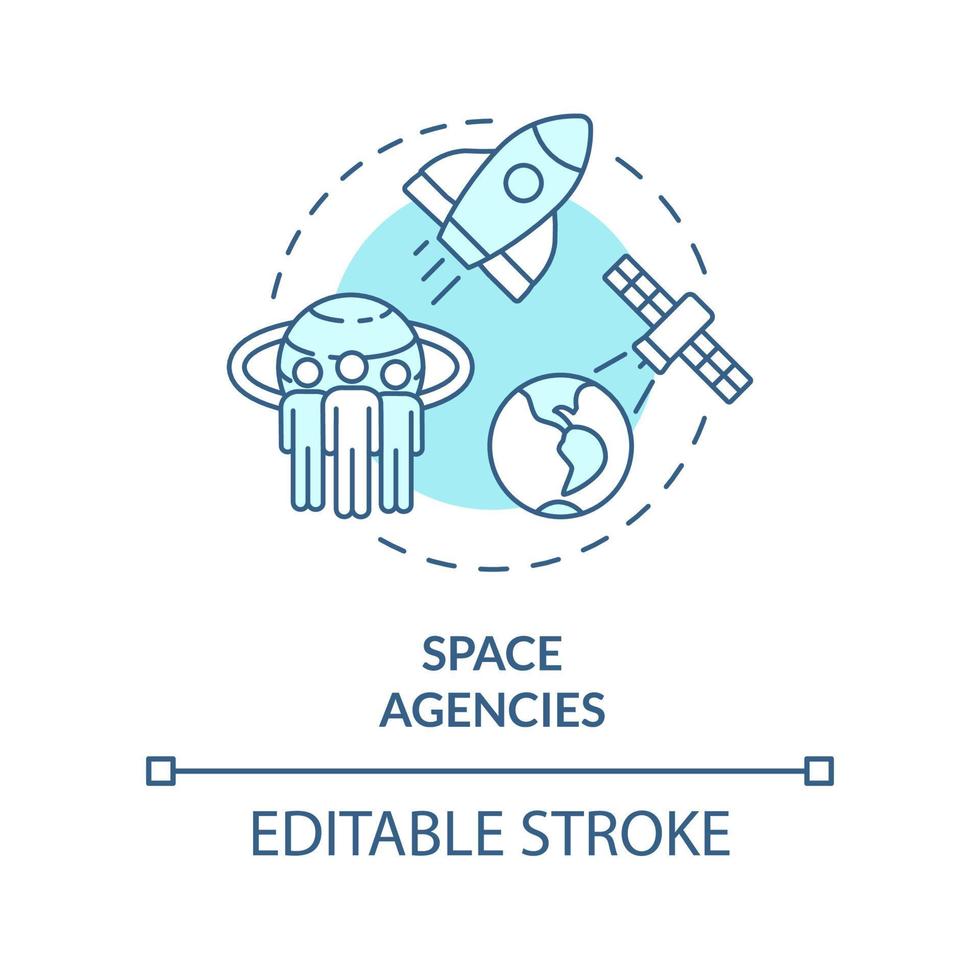 spazio agenzie turchese concetto icona. cosmo esplorazione. istituzione esempio astratto idea magro linea illustrazione. isolato schema disegno. modificabile ictus. vettore
