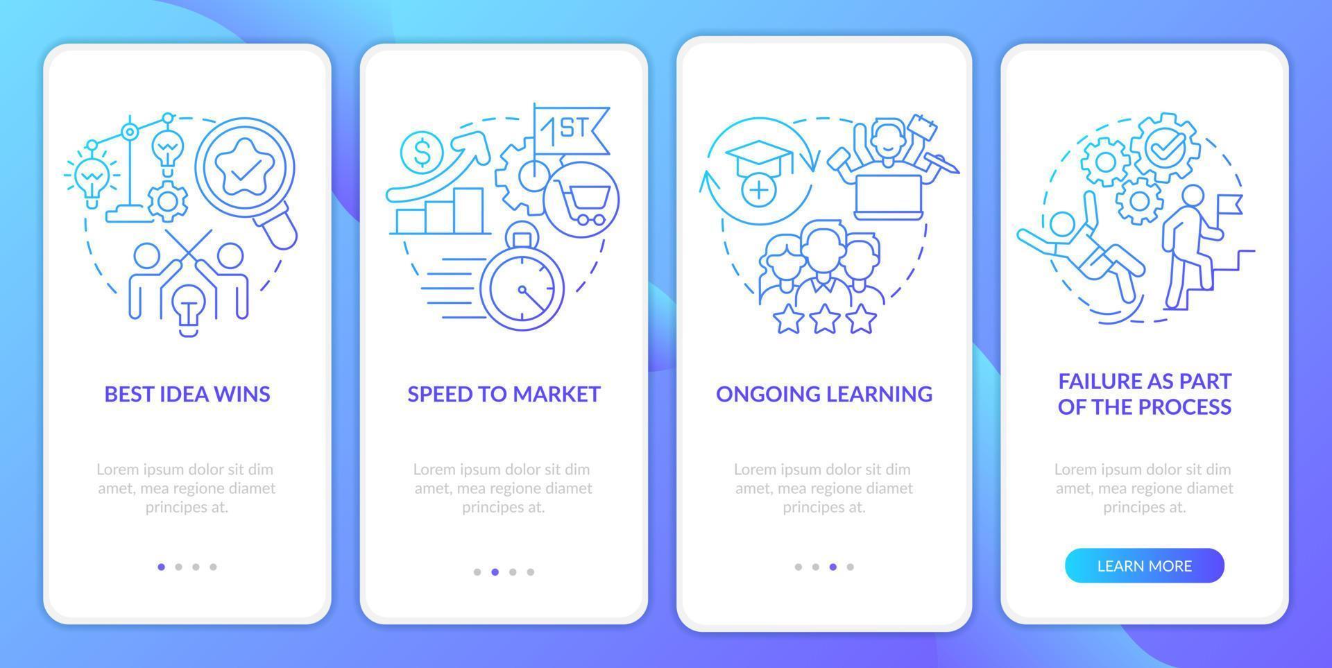 innovativo cultura regole blu pendenza onboarding mobile App schermo. Procedura dettagliata 4 passaggi grafico Istruzioni pagine con lineare concetti. ui, ux, gui modello. vettore