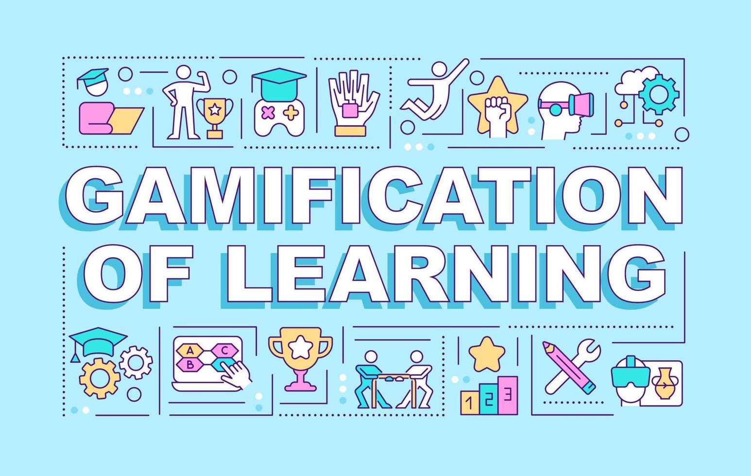 ludicizzazione di apprendimento parola concetti blu striscione. formazione scolastica innovazione. infografica con icone su colore sfondo. isolato tipografia. vettore illustrazione con testo.