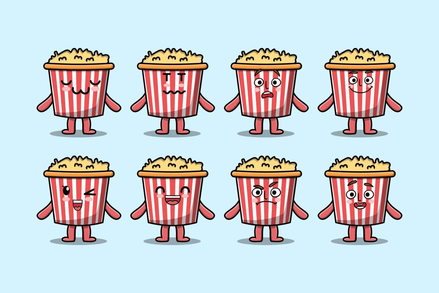 impostato kawaii Popcorn cartone animato personaggio espressione vettore