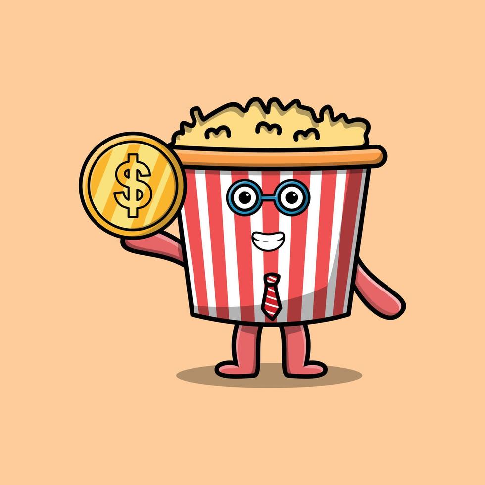 Popcorn riuscito uomo d'affari Tenere oro moneta vettore