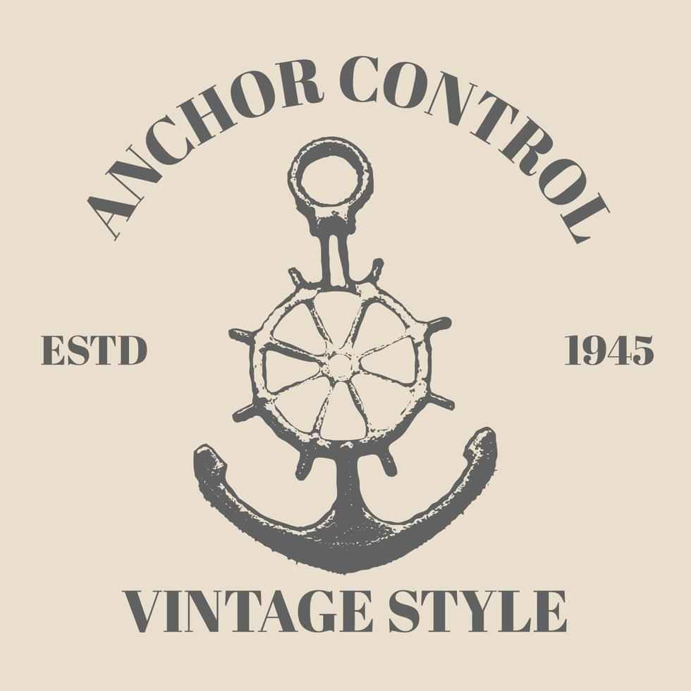 logo nave timone ruota retrò Vintage ▾ vettore illustrazione ancora con un' timone ruota.mano disegnato isolato su crema sfondo. mare viaggio e nautico temi. vettore design elemento. modello design