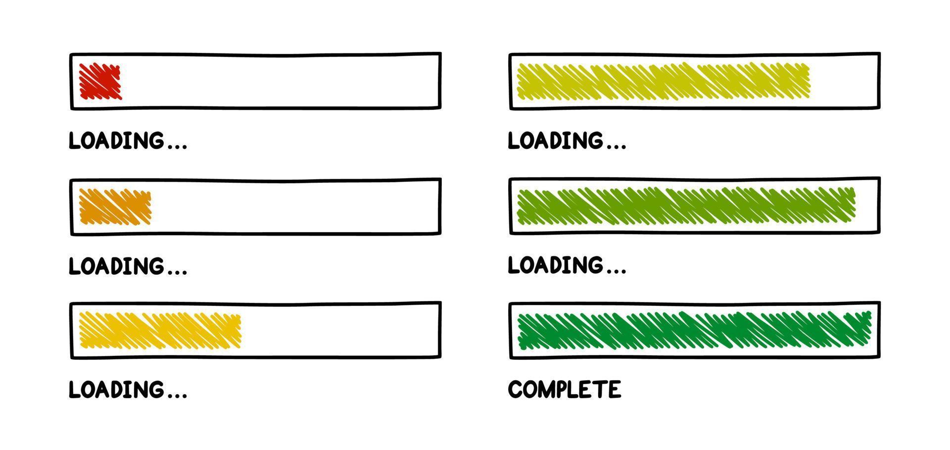 progresso Caricamento in corso sbarra. infografica design elemento con stato di completamento. mano disegnato vettore illustrazione