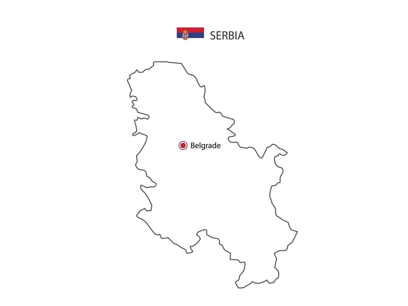 mano disegnare magro nero linea vettore di Serbia carta geografica con capitale città belgrado su bianca sfondo.