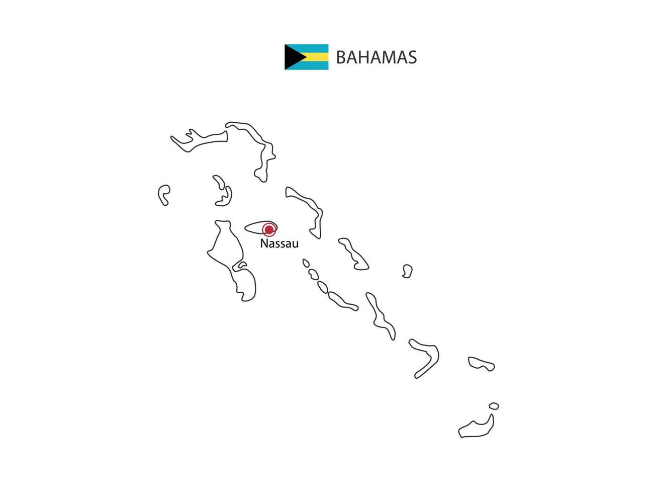 mano disegnare magro nero linea vettore di Bahamas carta geografica con capitale città nassau su bianca sfondo.