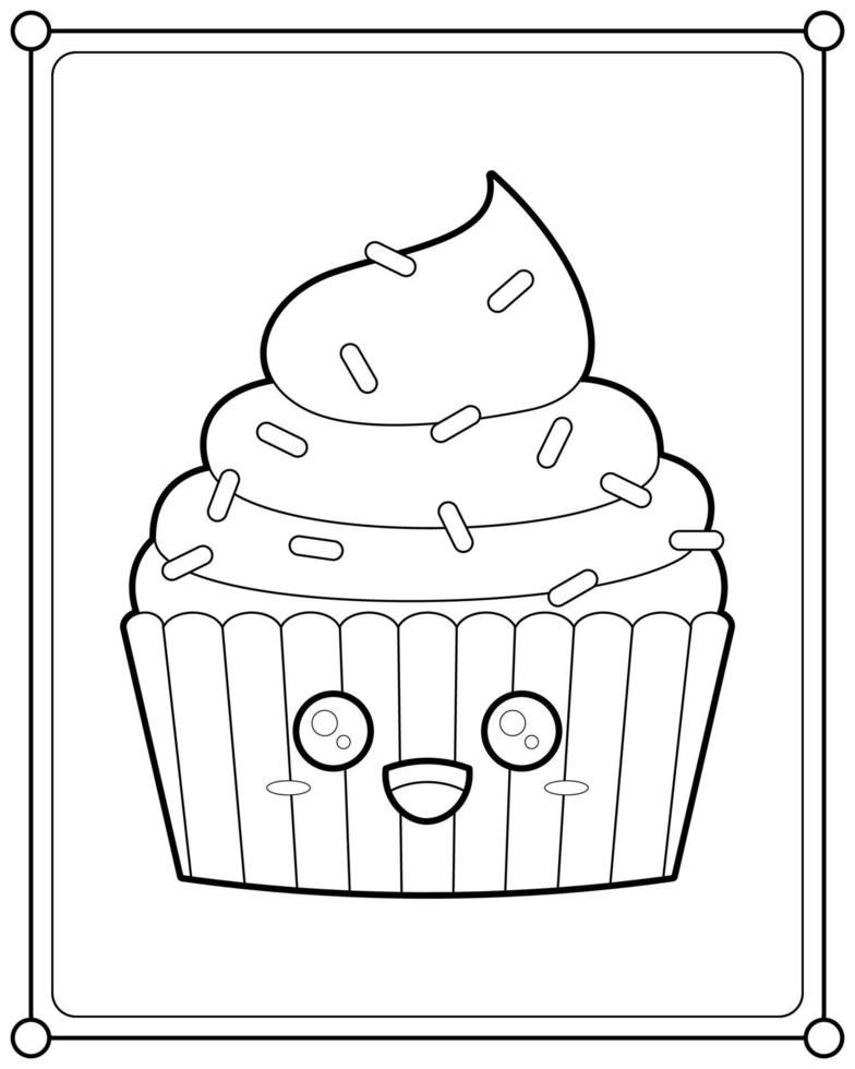 kawaii cupcakes adatto per figli di colorazione pagina vettore illustrazione
