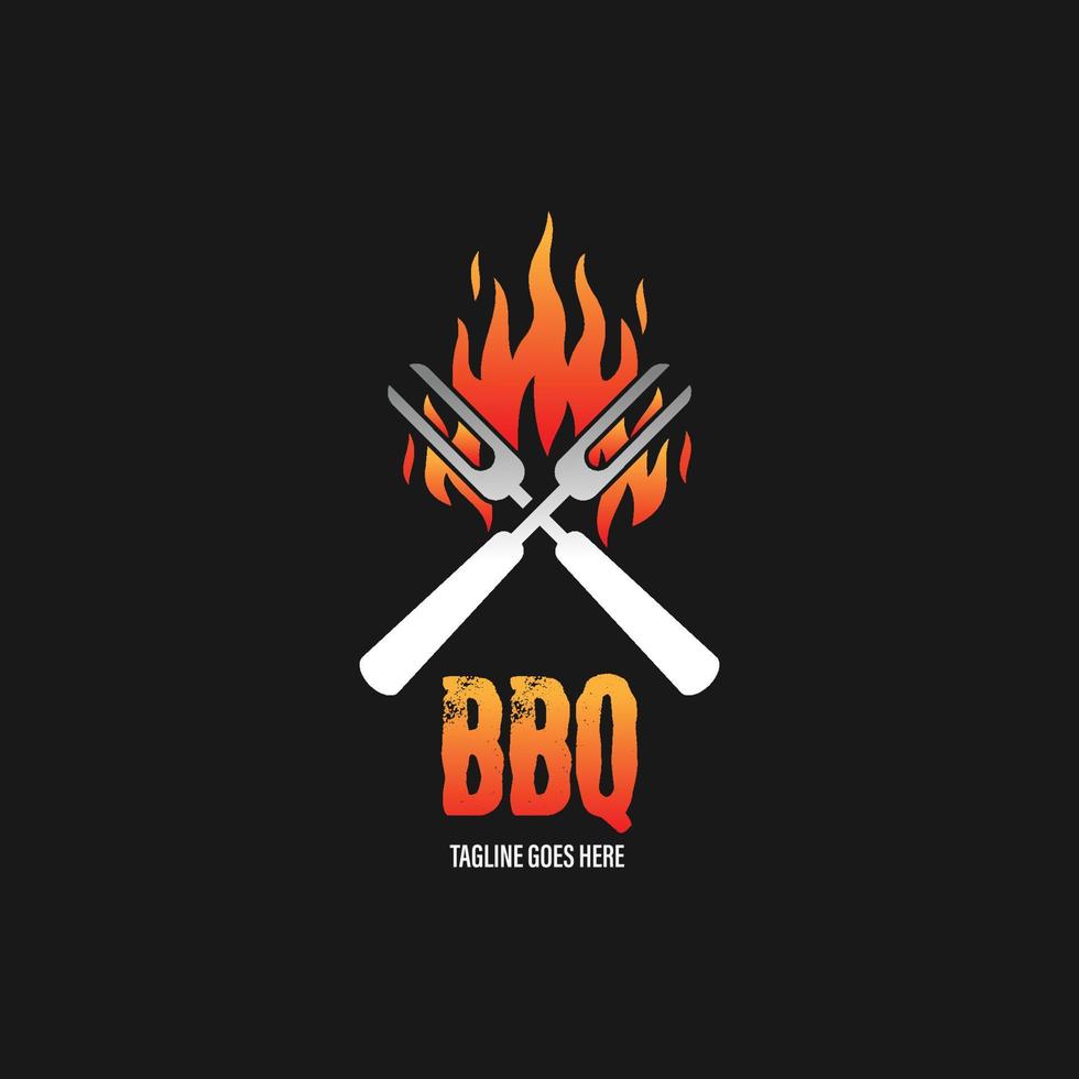 barbecue logo con bbq logotipo e fuoco concetto nel combinazione con spatola vettore