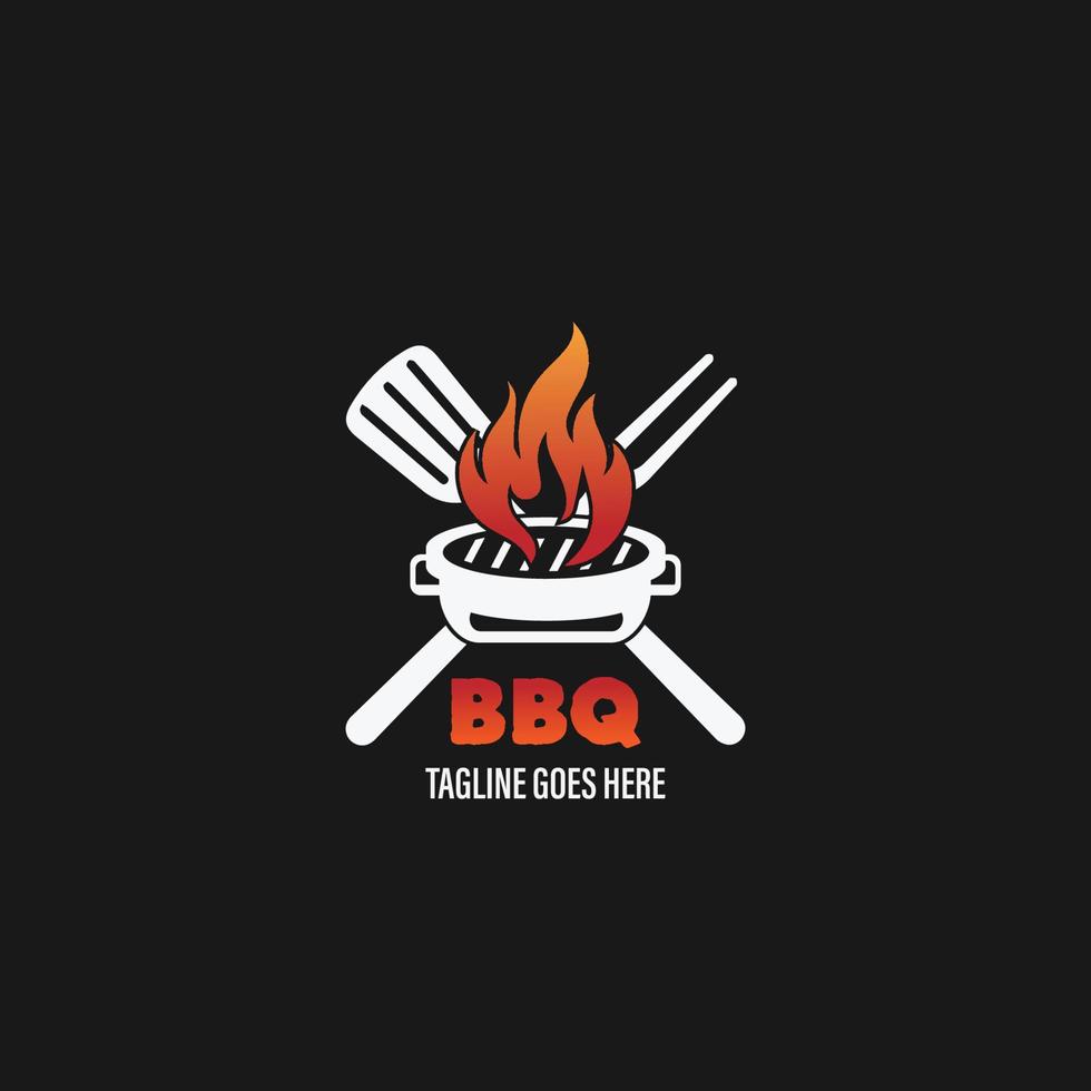 barbecue logo con bbq logotipo e fuoco concetto nel combinazione con spatola vettore