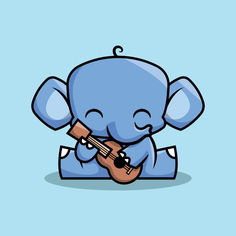 un' carino elefante è giocando acustico chitarra. premio cartone animato vettore. vettore