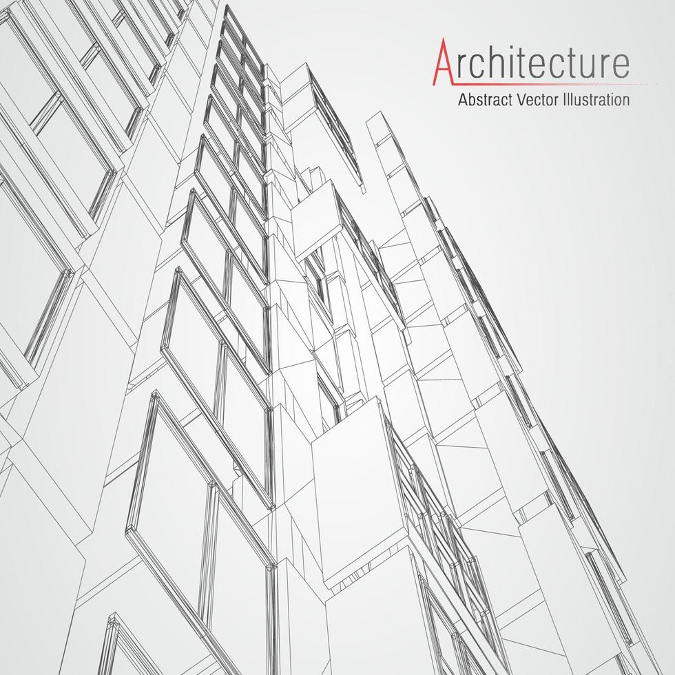 architettura linea sfondo. edificio costruzione schizzo vettore astratto. moderno città 3d progetto. tecnologia geometrico griglia. filo planimetria Casa. digitale architetto innovazione wireframe.