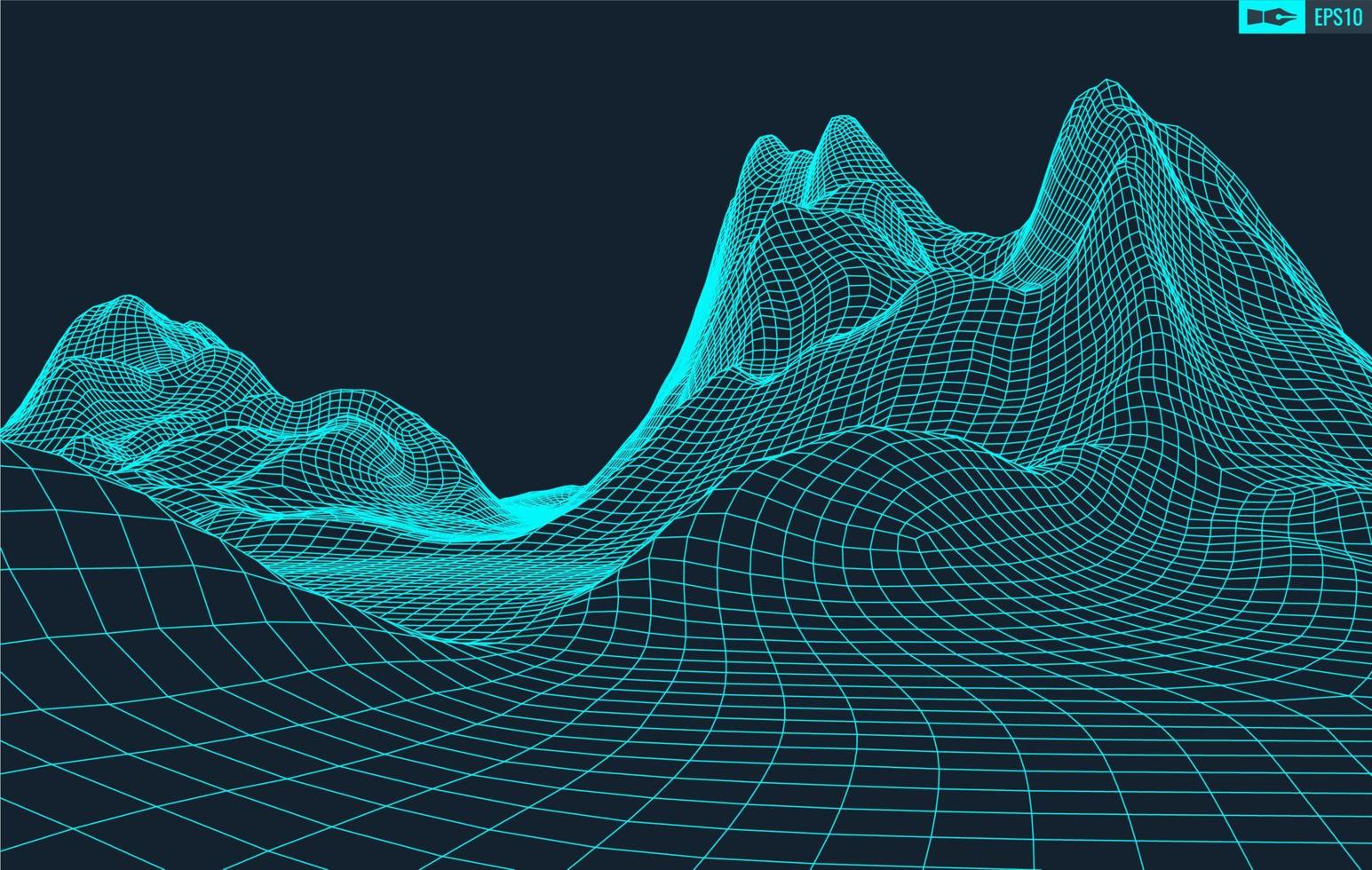 3d wireframe terreno largo angolo eps10 vettore