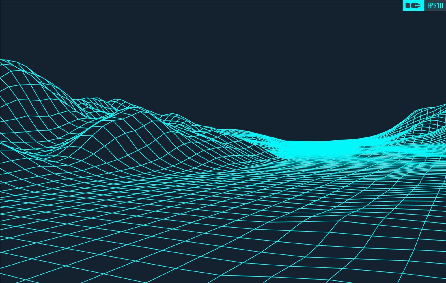 3d wireframe terreno largo angolo eps10 vettore