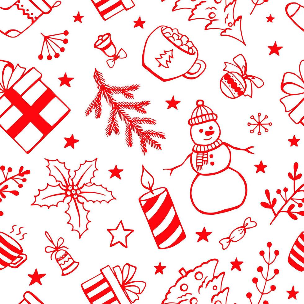 modello senza cuciture di natale, elementi di doodle di stile disegnato a mano. illustrazione vettoriale. vettore