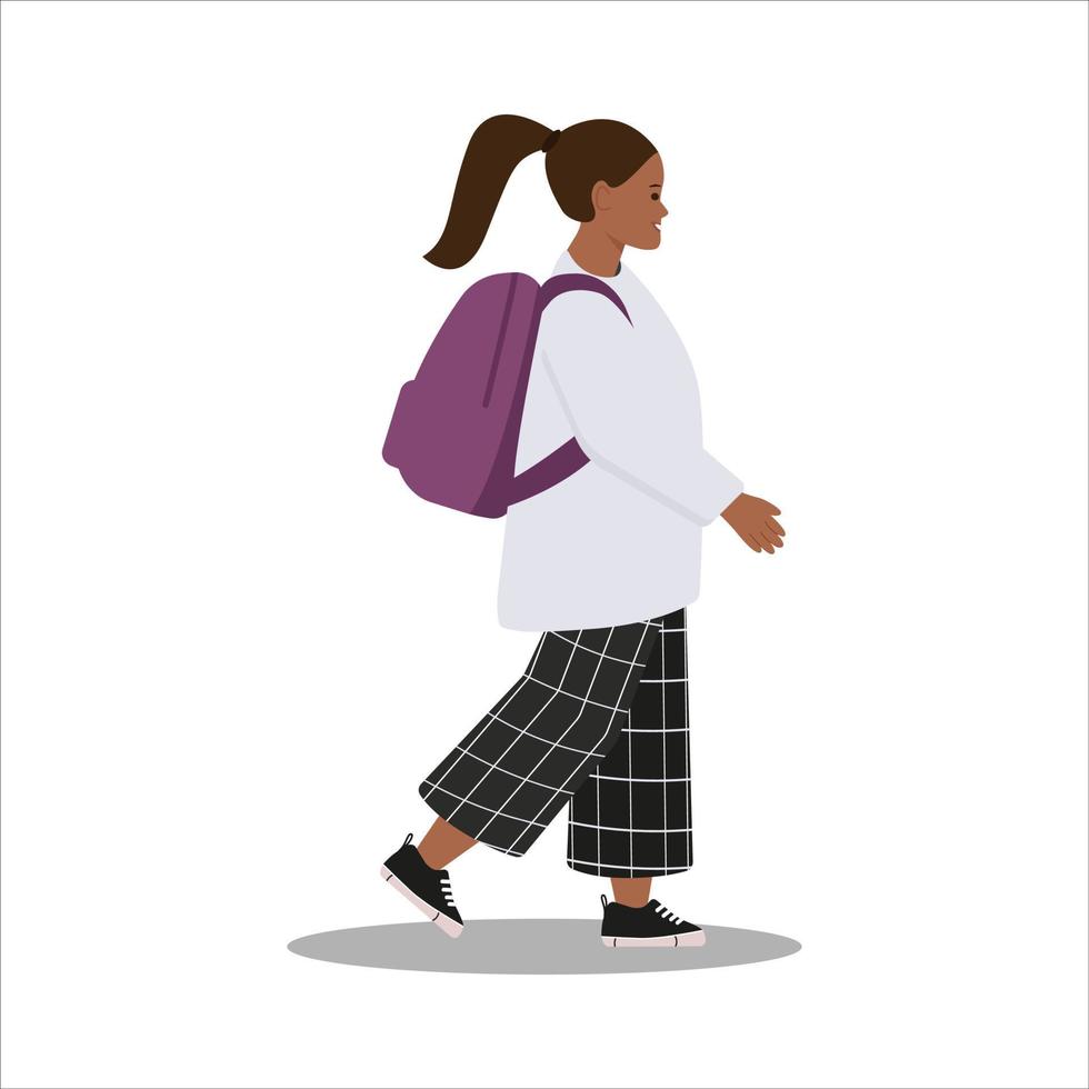 ragazza a piedi per scuola, adolescente andando per scuola con zaino. vettore illustrazione.