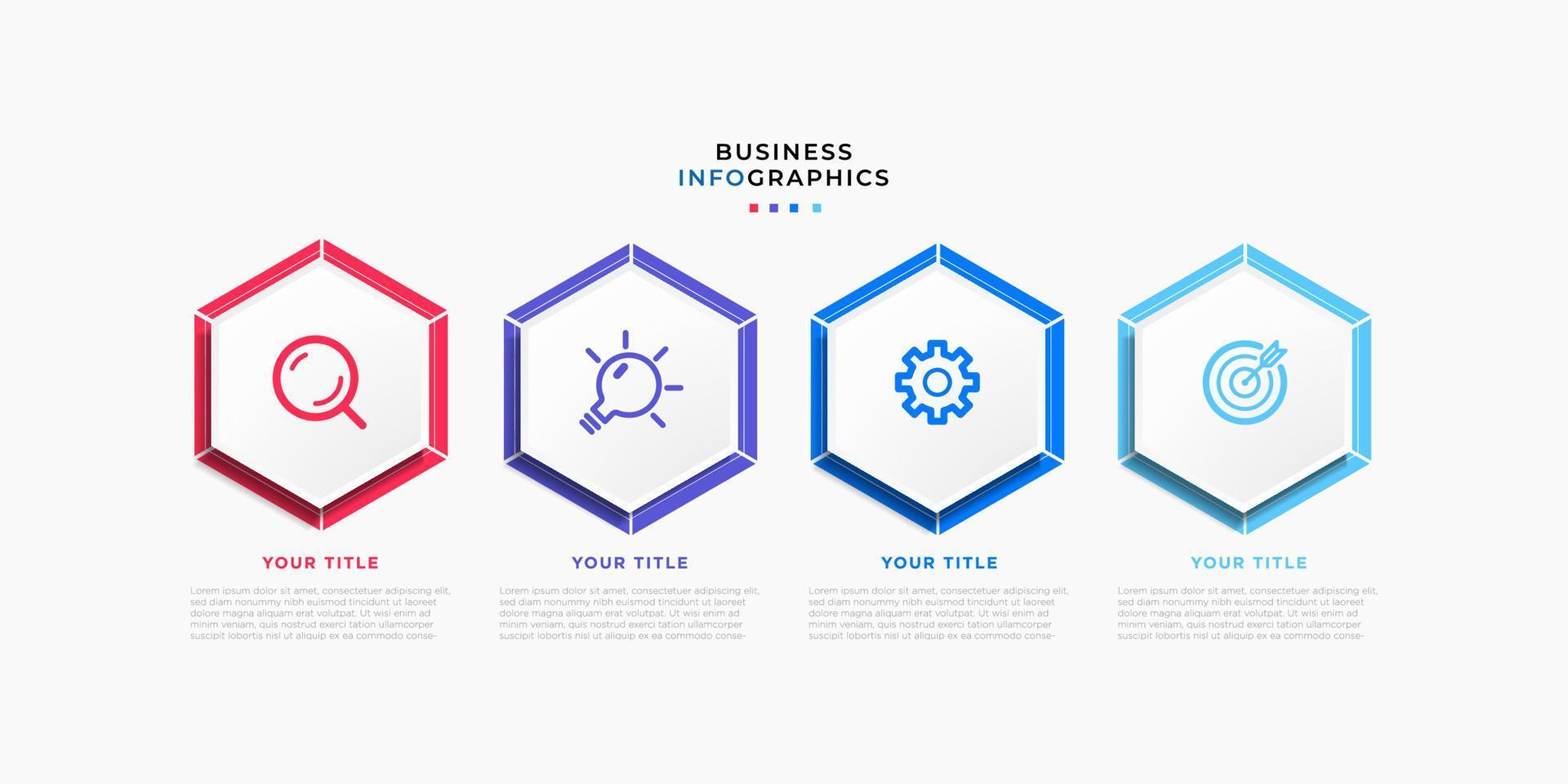 moderno attività commerciale Infografica con titolo design modello vettore con icone e 4 opzioni o passi. può essere Usato per processi diagramma, presentazioni, flusso di lavoro disposizione, striscione, flusso grafico, Informazioni grafico. eps10