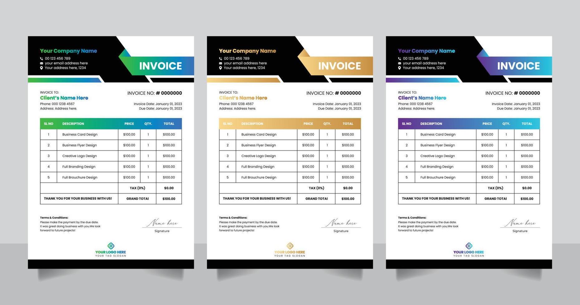 creativo attività commerciale conto modulo fattura citazione listino prezzi carta intestata modello design vettore