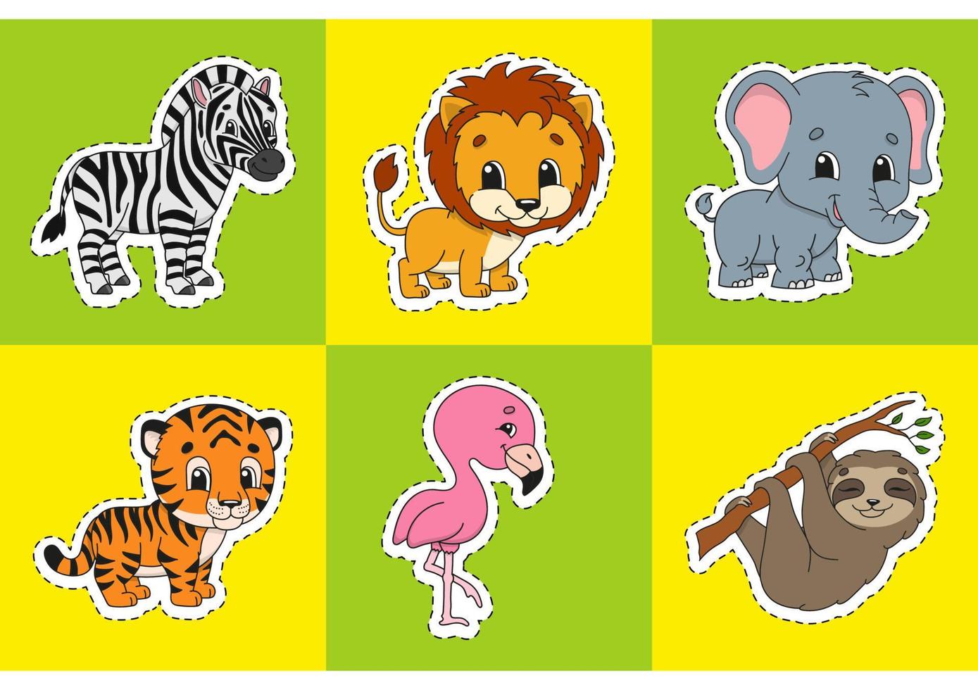 set di adesivi colorati per bambini. tema animale. simpatici personaggi dei cartoni animati. illustrazione vettoriale isolata su sfondo colorato.