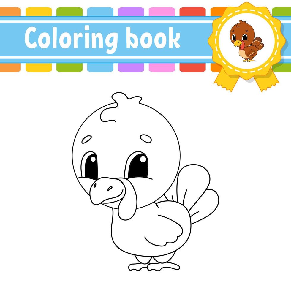 libro da colorare per bambini. carattere allegro. illustrazione vettoriale. stile cartone animato carino. sagoma di contorno nero. isolato su sfondo bianco. vettore