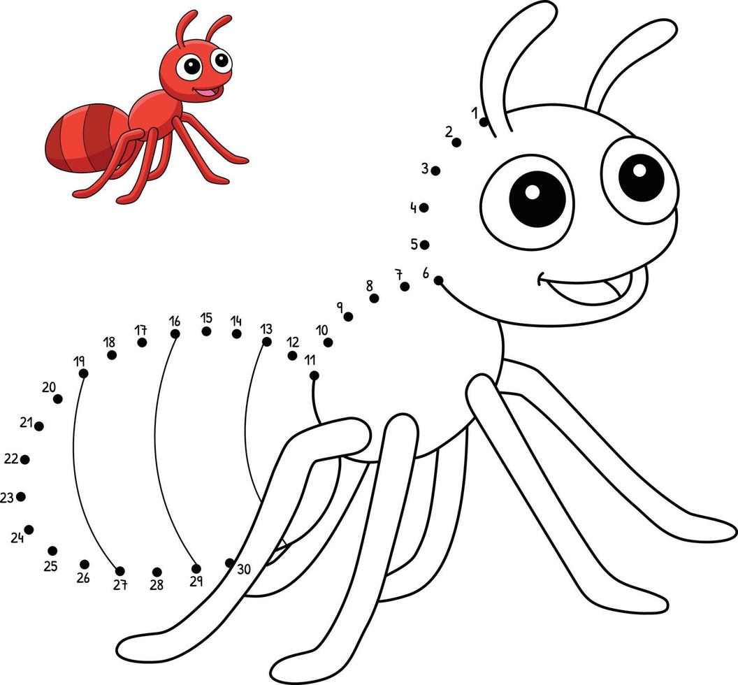 punto per punto formica isolato colorazione pagina per bambini vettore