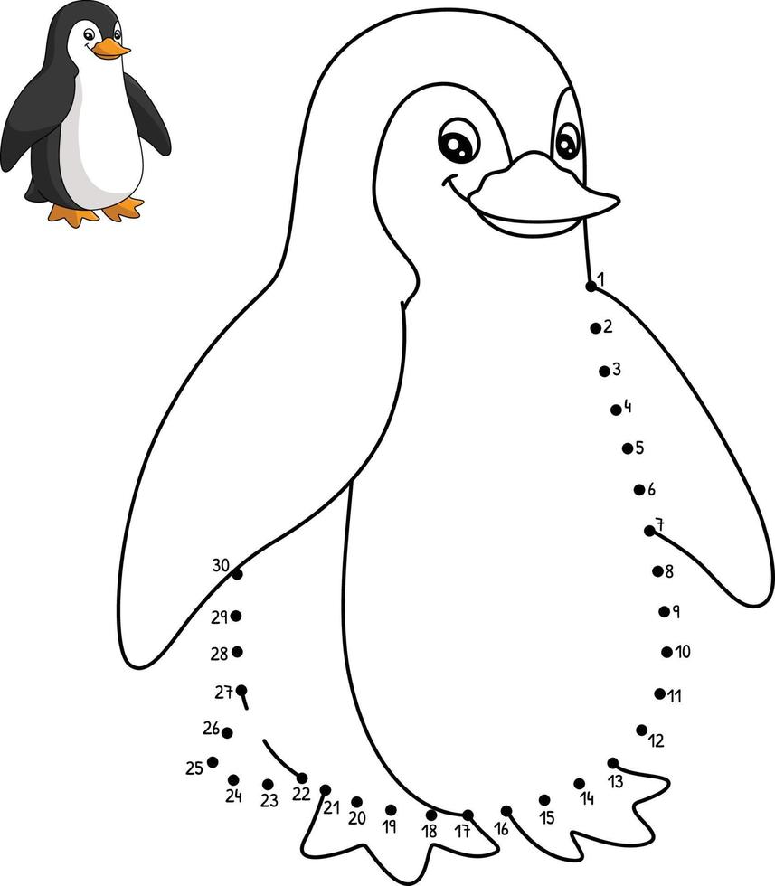 punto per punto pinguino isolato colorazione pagina per bambini vettore