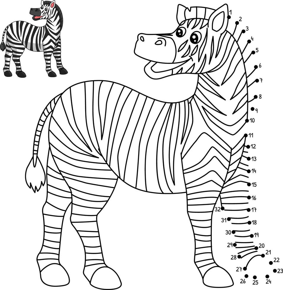 punto per punto zebra isolato colorazione pagina per bambini vettore