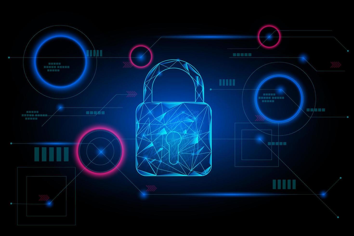 Internet e crimine informatico concetto. wireframe poligonale di un' serratura su tecnologia sfondo. parola d'ordine e proteggere dati. vettore