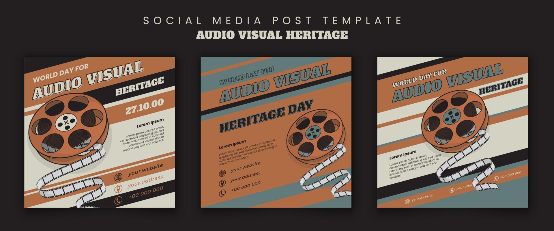 sociale media modello nel Vintage ▾ sfondo con film rotolo per mondo giorno per Audio visivo eredità vettore