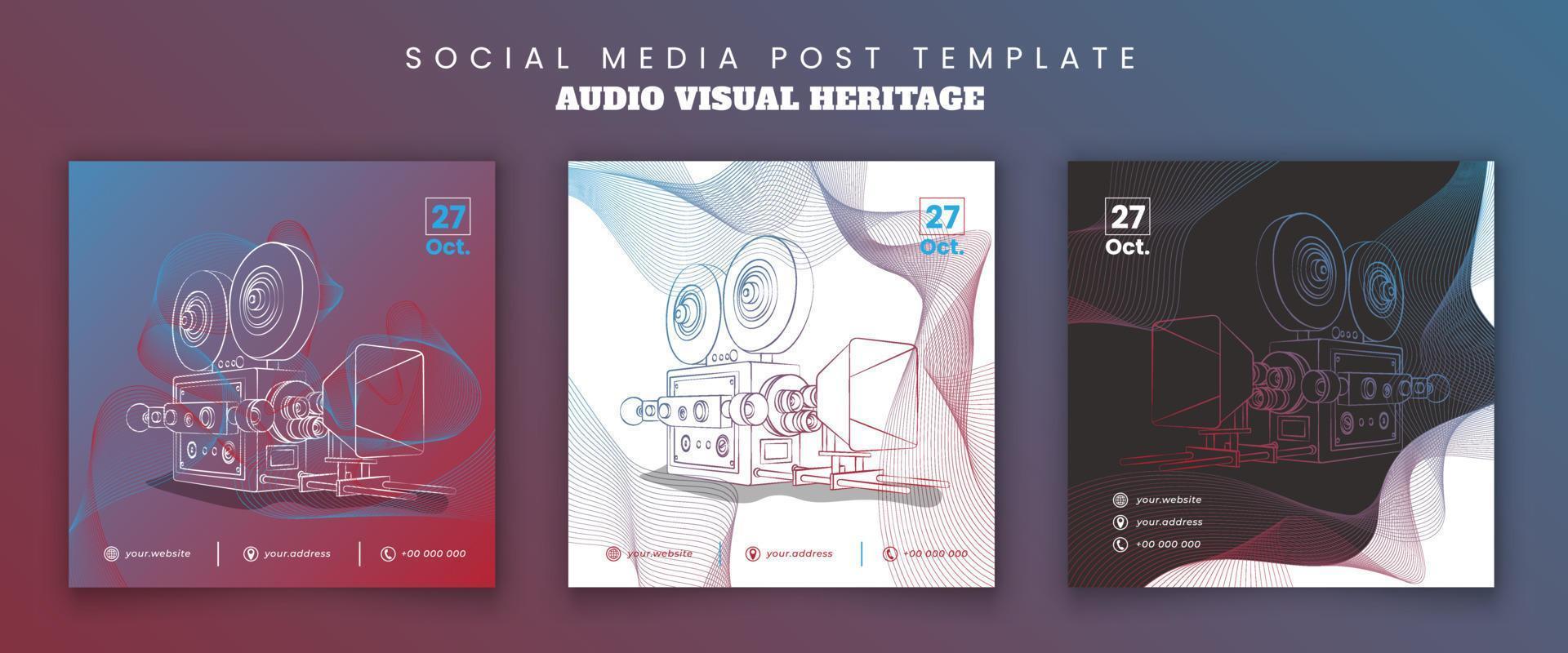 impostato di sociale media inviare modello con linea arte di video telecamera con volante Linee design vettore