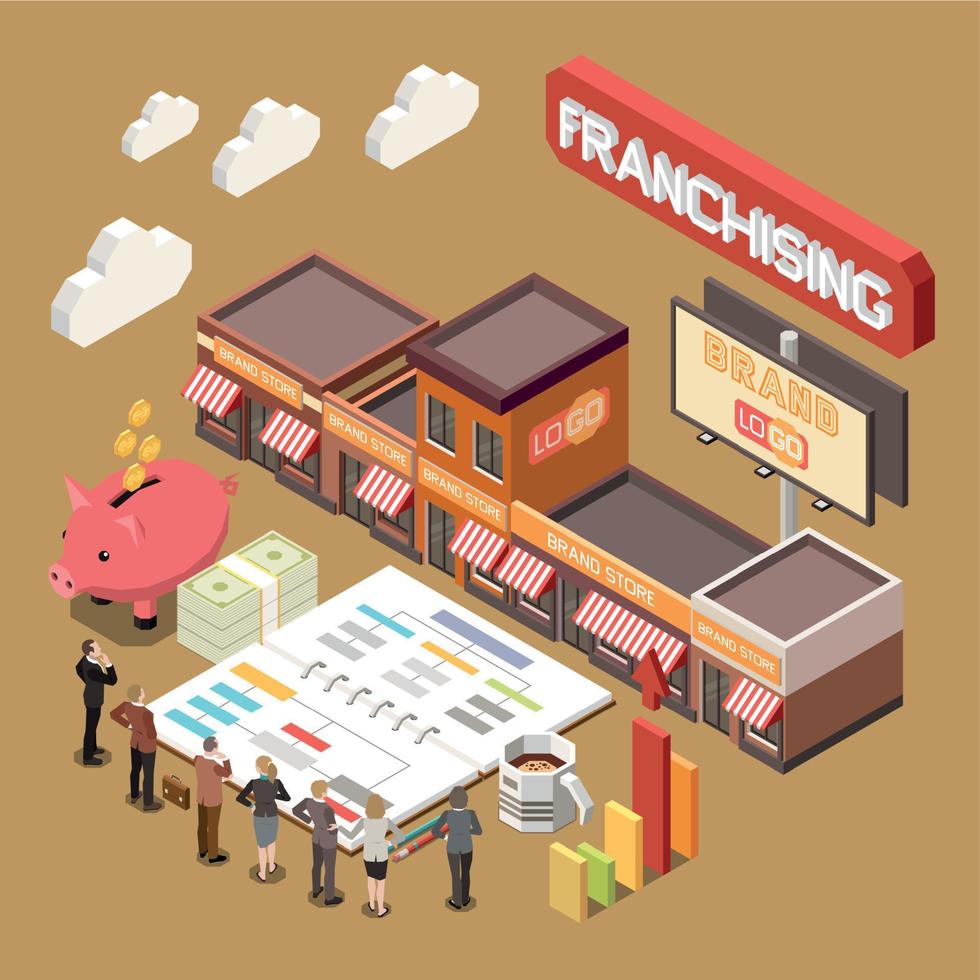 franchising isometrico sfondo vettore