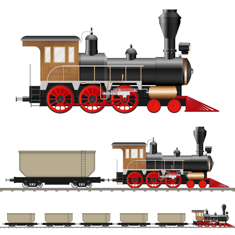 locomotiva a vapore d'epoca e vagoni vettore