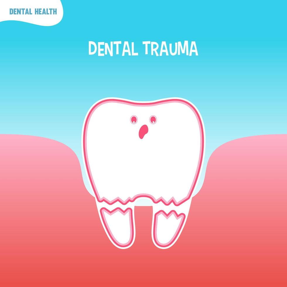 cartone animato cattivo dente icona con dentale trauma vettore