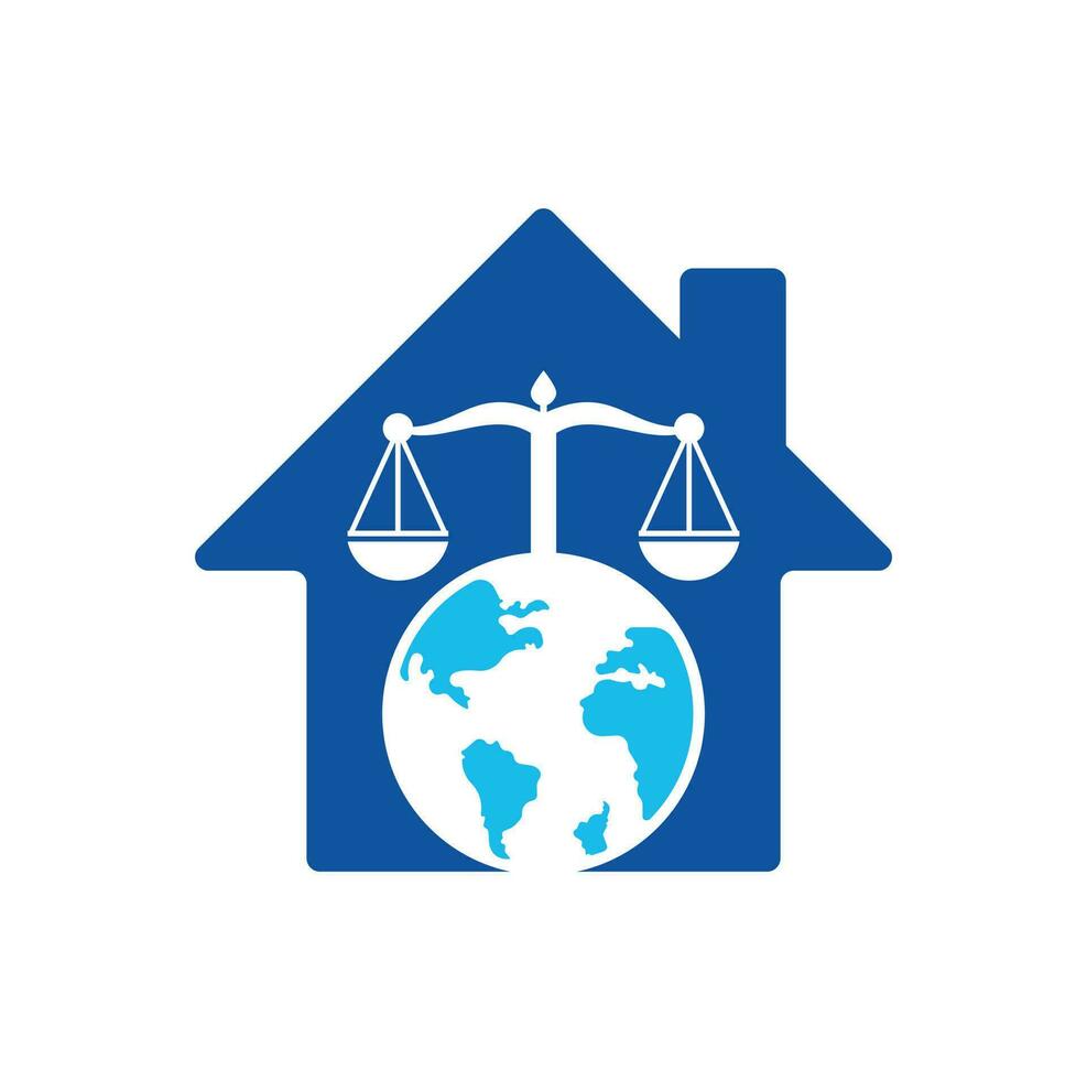 legge e globo casa forma concetto logo design modello. bilancia e mondo simbolo o icona. vettore