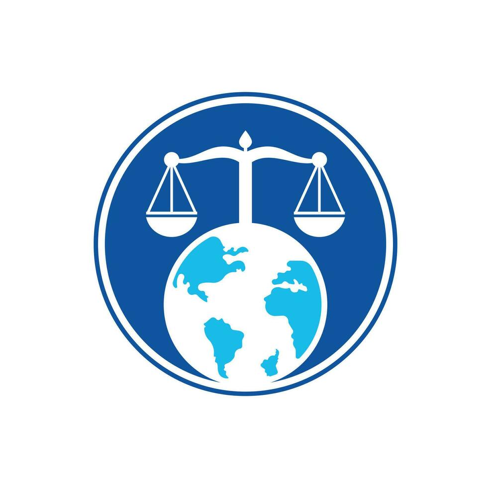 bilancia e mondo simbolo o icona. unico legge e globo logotipo design modello. vettore