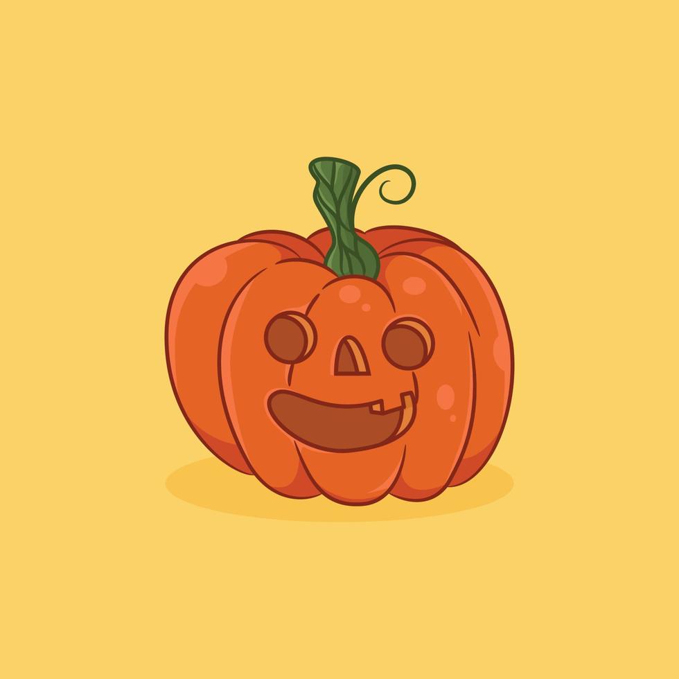 carino Halloween zucca illustrazione con uno dentato Sorridi, cartone animato icona vettore