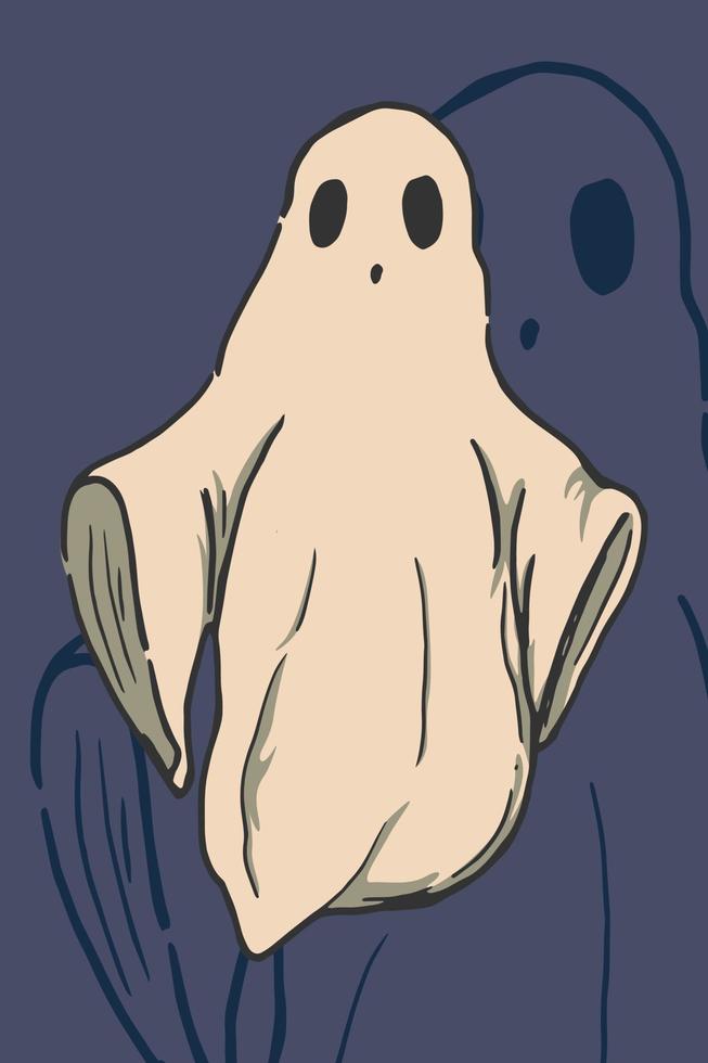 illustrazione di carino fantasma su Halloween su buio viola sfondo vettore