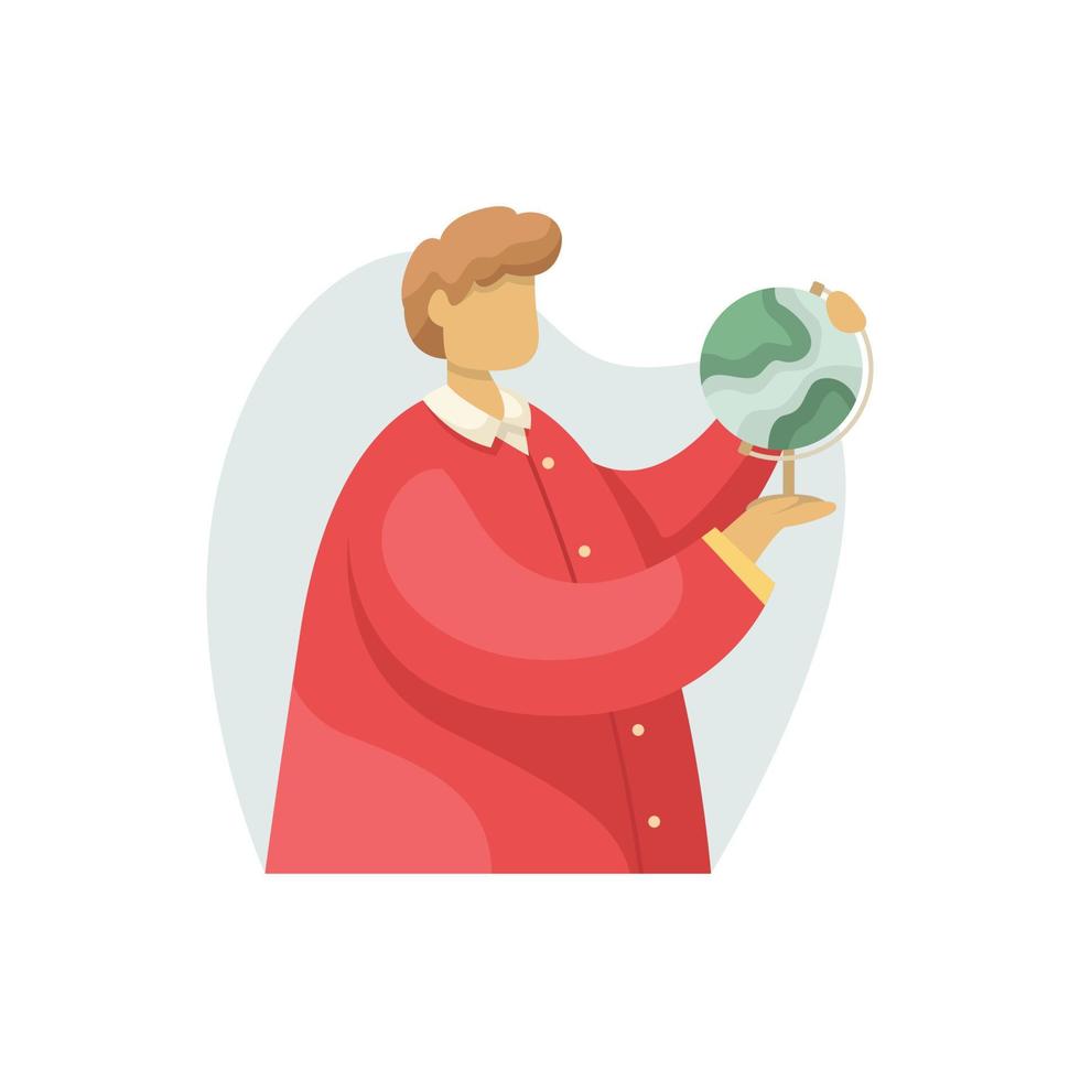 vettore illustrazione di un' geografo con un' globo nel il suo mani. professioni. piatto stile