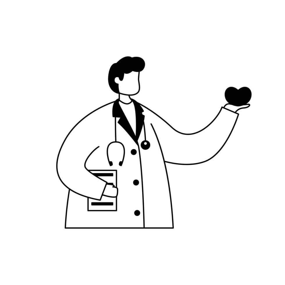 vettore illustrazione di un' cardiologo nel un' bianca cappotto con un' cuore nel il suo mani. professione.