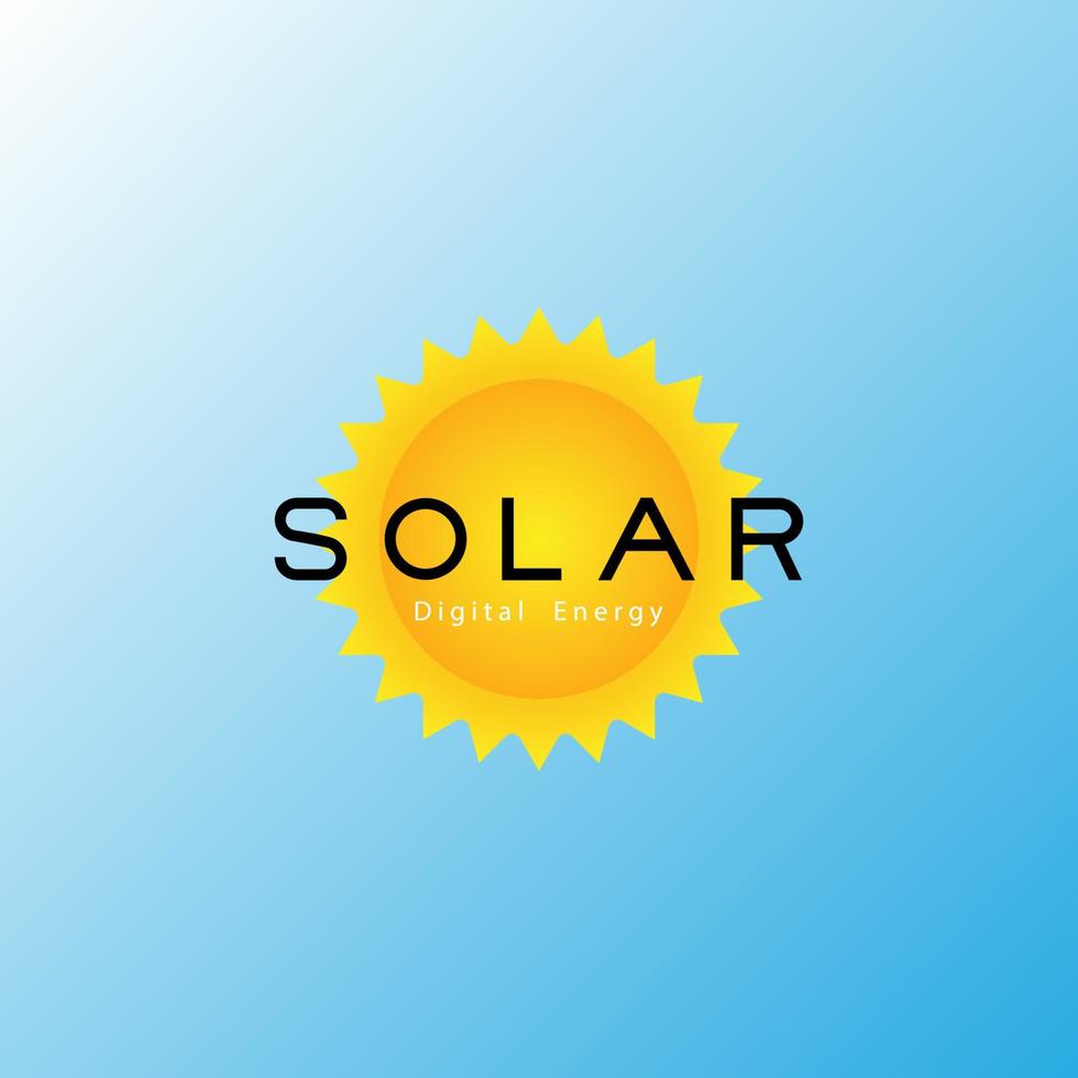 solare logo. sole con testo solare digitale energia su blu pendenza sfondo. eps10 vettore