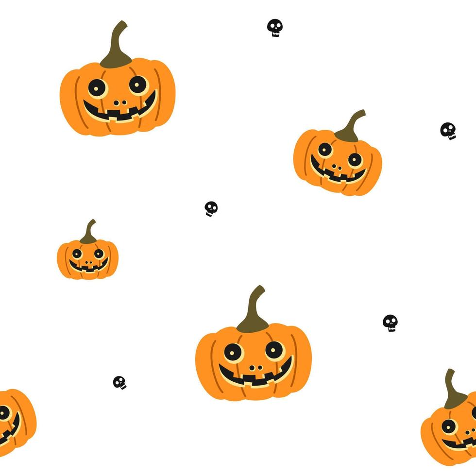 senza soluzione di continuità carino Hallowen modello di mestiere zucche e nero cranio su bianca sfondo piatto vettore illustrazione. spaventoso sfondo, tessile, struttura, tessuto. contento Halloween.